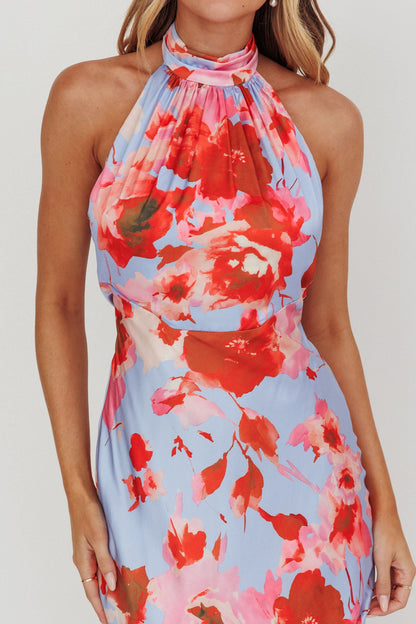 Abito lungo Shana con scollo all'americana Roses Blue
