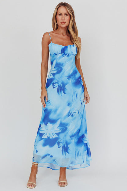 Abito lungo con schiena bassa intrecciata Nerida Lily Blue