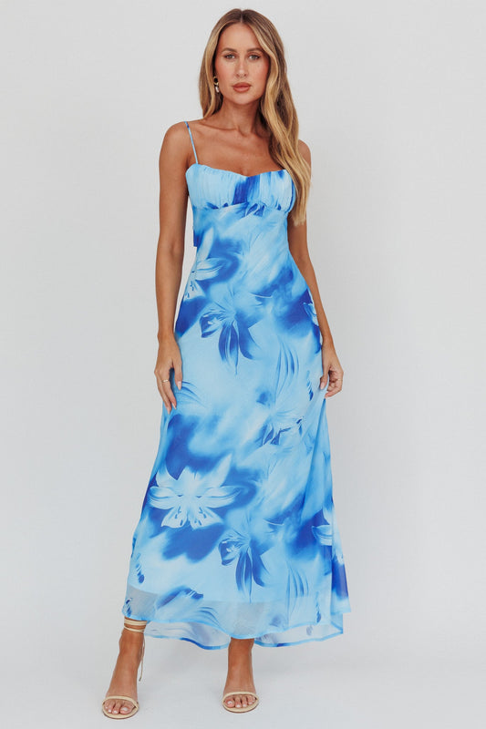 Abito lungo con schiena bassa intrecciata Nerida Lily Blue