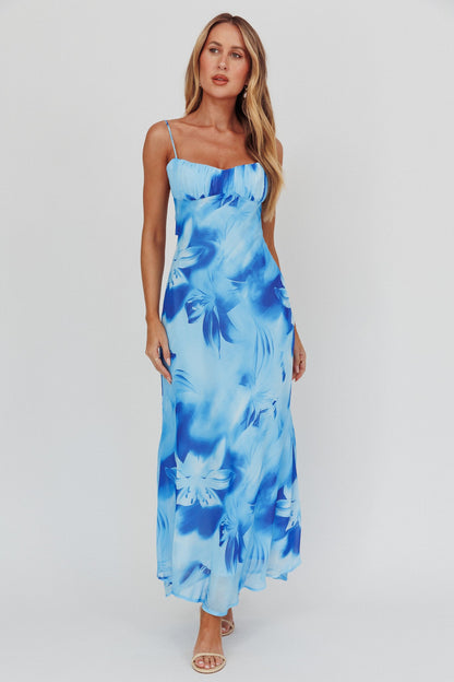 Abito lungo con schiena bassa intrecciata Nerida Lily Blue