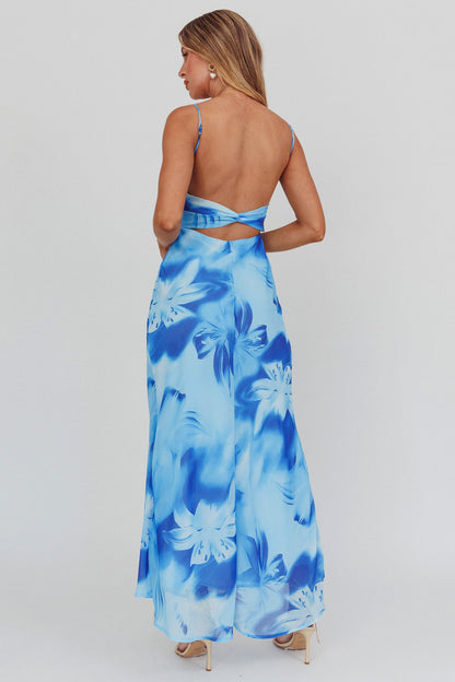 Abito lungo con schiena bassa intrecciata Nerida Lily Blue