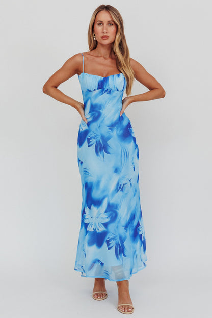 Abito lungo con schiena bassa intrecciata Nerida Lily Blue