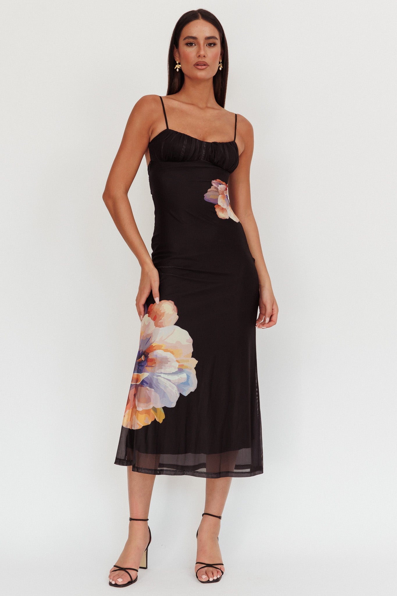 Nerida Gathered Bust Maxi Dress Fiori Nero