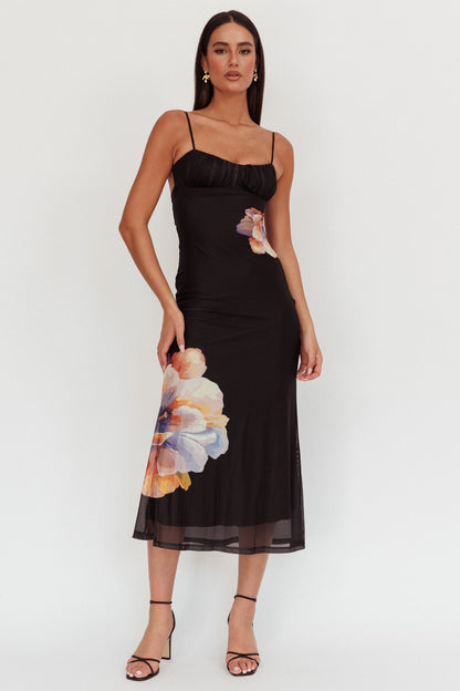 Nerida Gathered Bust Maxi Dress Fiori Nero