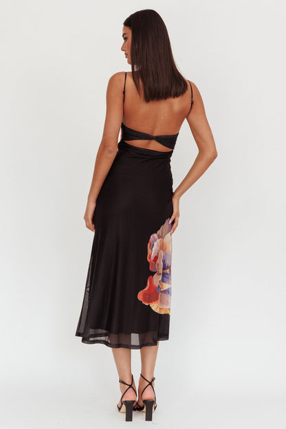 Nerida Gathered Bust Maxi Dress Fiori Nero