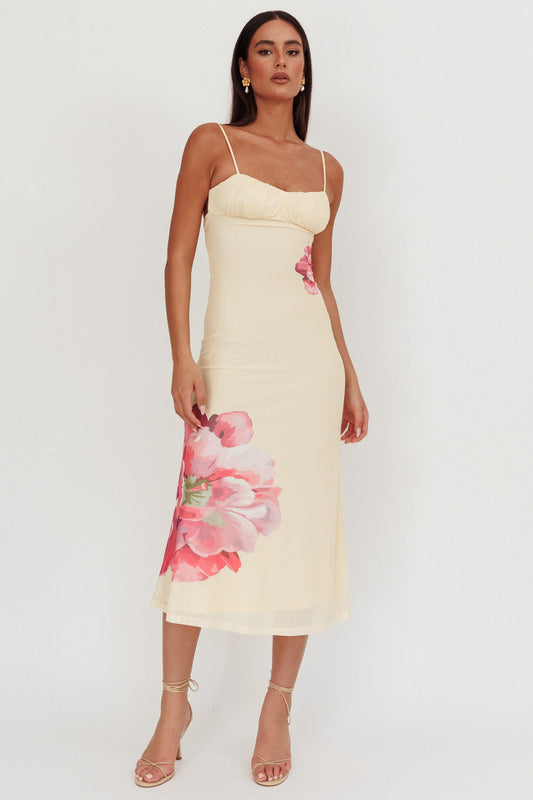 Nerida Gathered Bust Maxi Dress Fiori Giallo