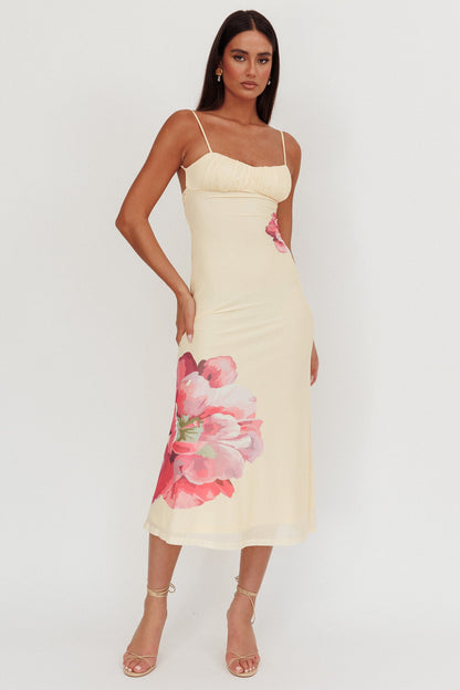 Nerida Gathered Bust Maxi Dress Fiori Giallo