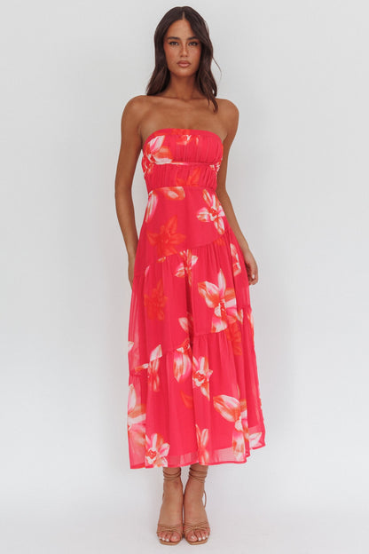 Abito midi con spalline e schiena scoperta South Pacific, lunghezza media, floreale, rosa