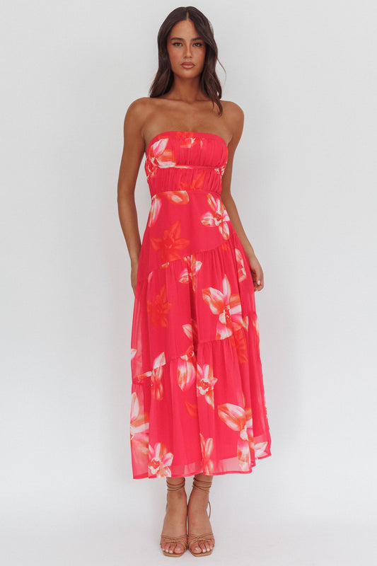 Abito midi con spalline e schiena scoperta South Pacific, lunghezza media, floreale, rosa