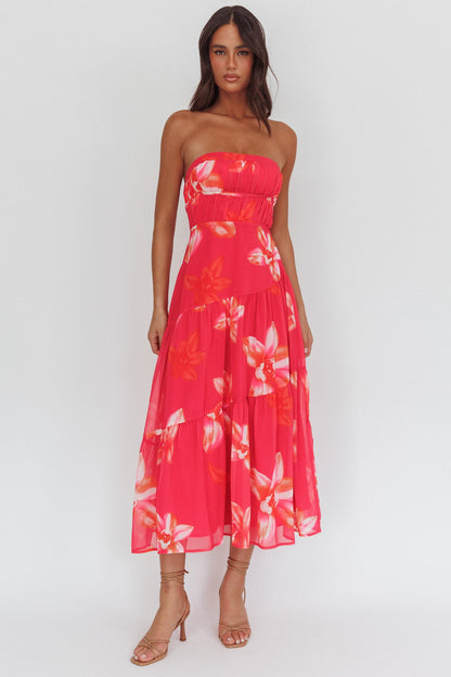 Abito midi con spalline e schiena scoperta South Pacific, lunghezza media, floreale, rosa