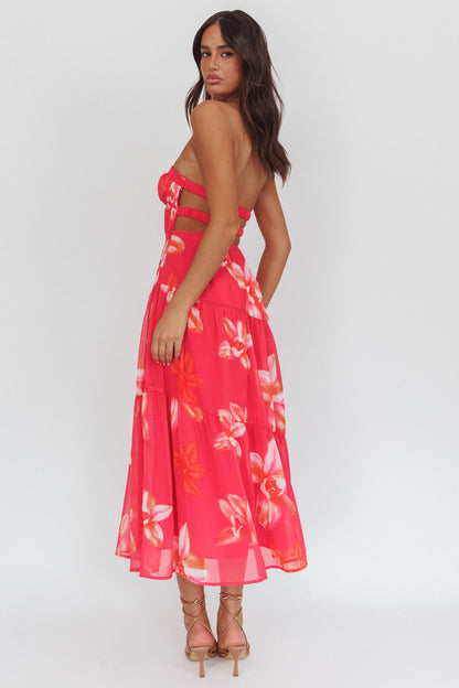 Abito midi con spalline e schiena scoperta South Pacific, lunghezza media, floreale, rosa