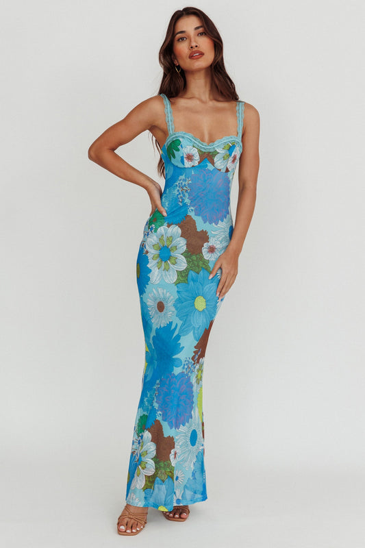 Abito lungo con spalline in pizzo Girl Power blu