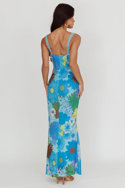 Abito lungo con spalline in pizzo Girl Power blu
