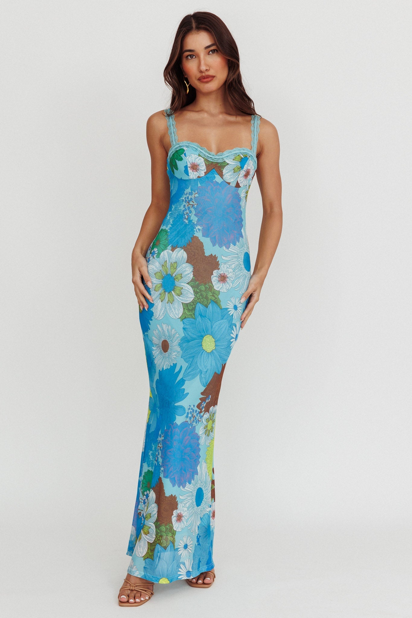 Abito lungo con spalline in pizzo Girl Power blu