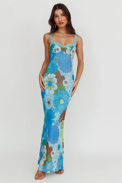 Abito lungo con spalline in pizzo Girl Power blu