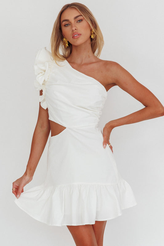 Mini abito Deanna monospalla con cut-out bianco