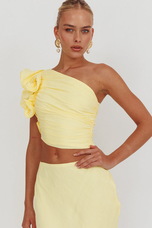 Top monospalla con volant Deanna color limone