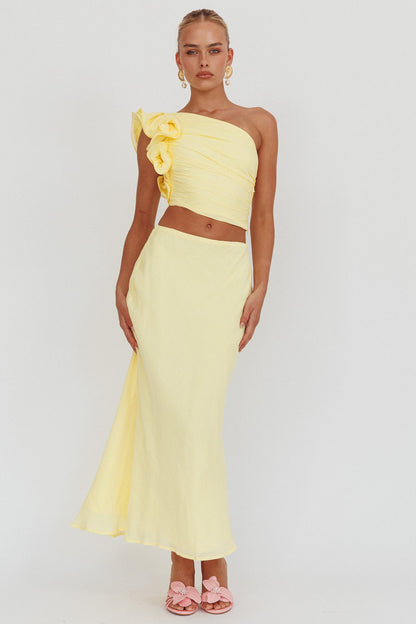 Top monospalla con volant Deanna color limone