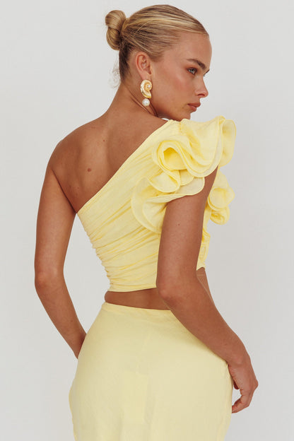 Top monospalla con volant Deanna color limone
