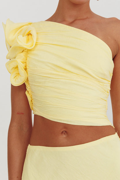 Top monospalla con volant Deanna color limone