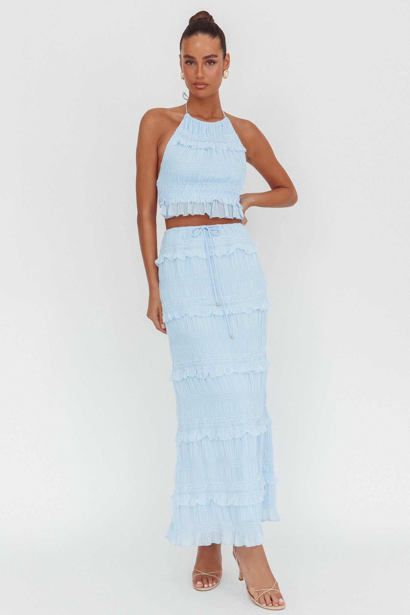 Gonna lunga con paillettes arricciate Helios blu