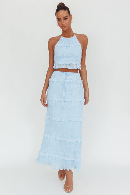 Gonna lunga con paillettes arricciate Helios blu