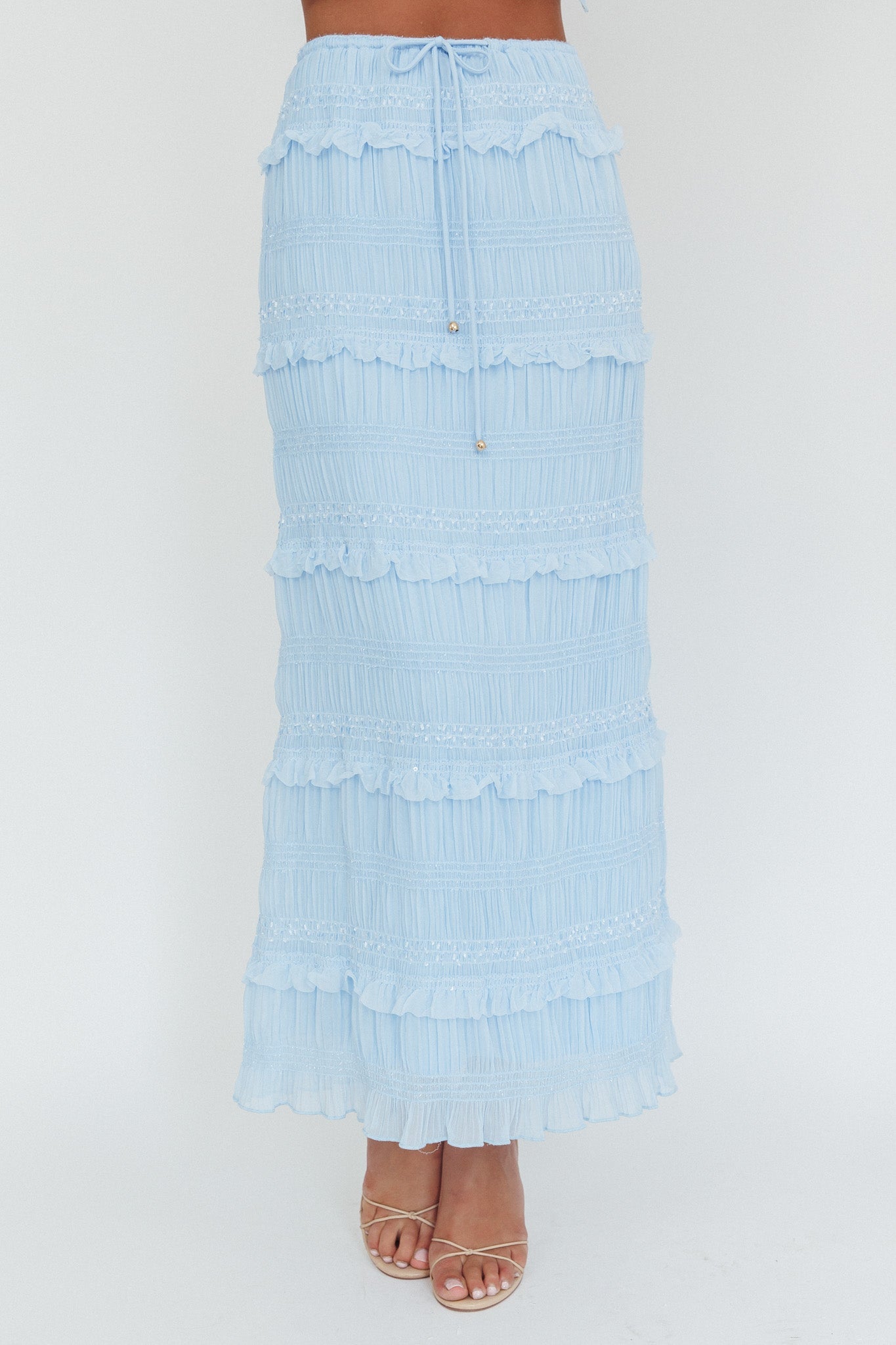 Gonna lunga con paillettes arricciate Helios blu