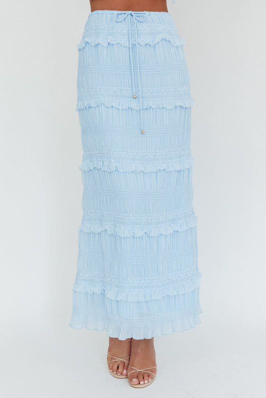 Gonna lunga con paillettes arricciate Helios blu