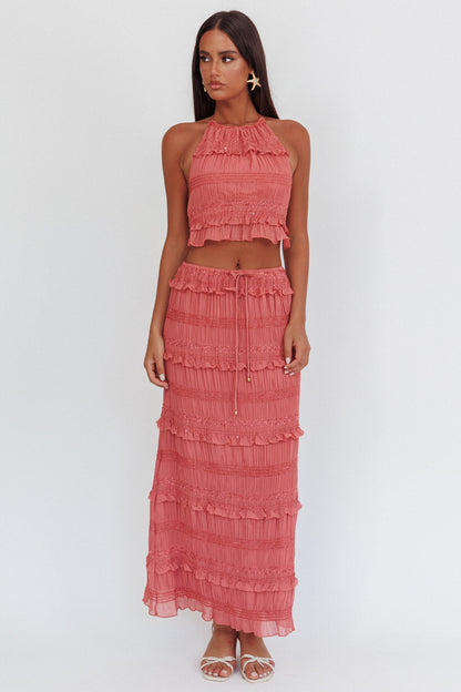 Gonna lunga con paillettes arricciate Helios rosa
