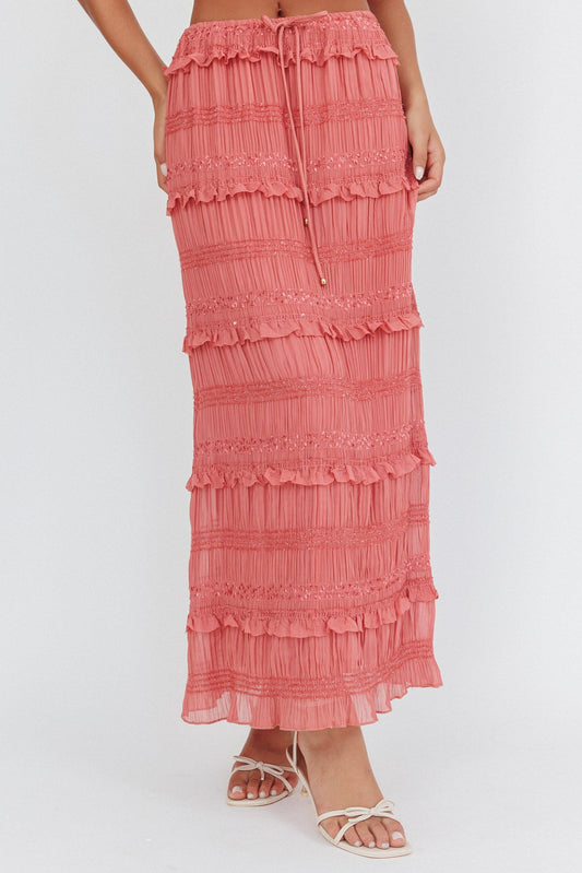 Gonna lunga con paillettes arricciate Helios rosa