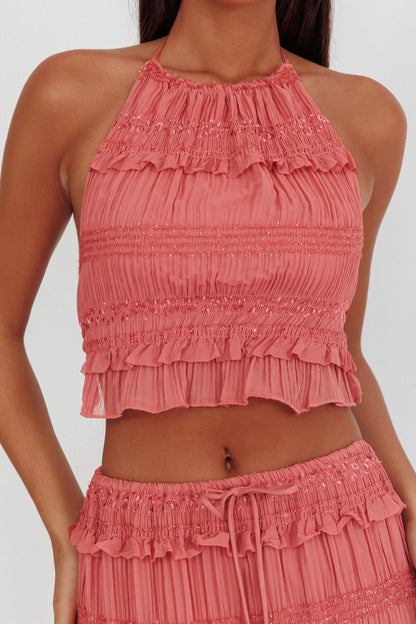 Top con scollo all'americana e paillettes arricciate Helios Rosa