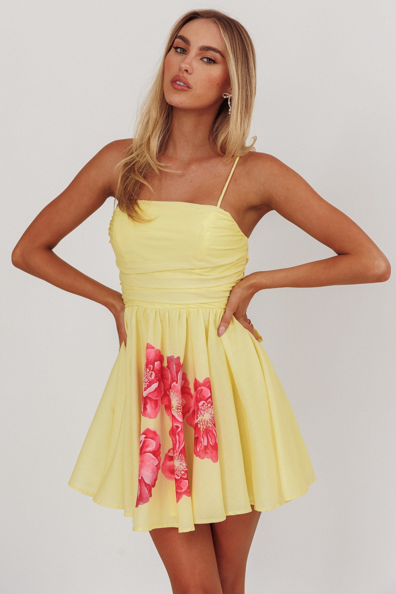 Mini abito svasato con fiocco floreale Festivity giallo