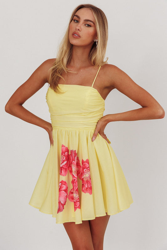 Mini abito svasato con fiocco floreale Festivity giallo