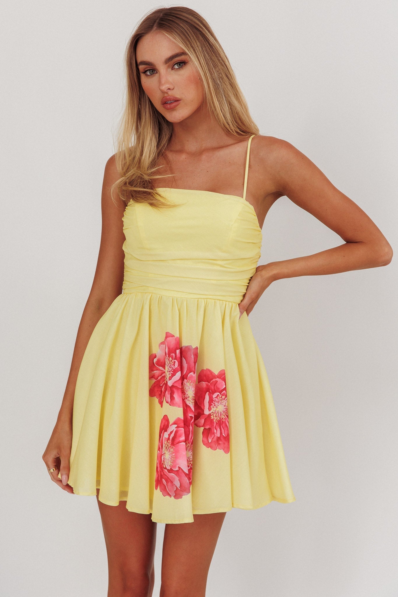 Mini abito svasato con fiocco floreale Festivity giallo