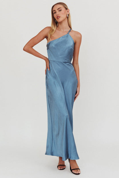 Abito monospalla con spalline sottili sulla schiena Aubrianna blu notte
