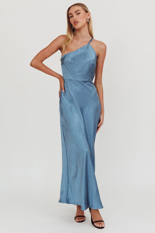 Abito monospalla con spalline sottili sulla schiena Aubrianna blu notte
