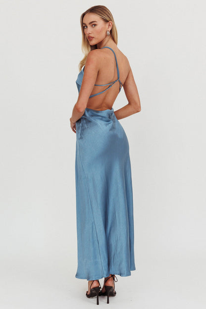 Abito monospalla con spalline sottili sulla schiena Aubrianna blu notte