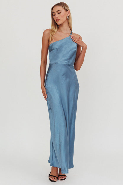 Abito monospalla con spalline sottili sulla schiena Aubrianna blu notte