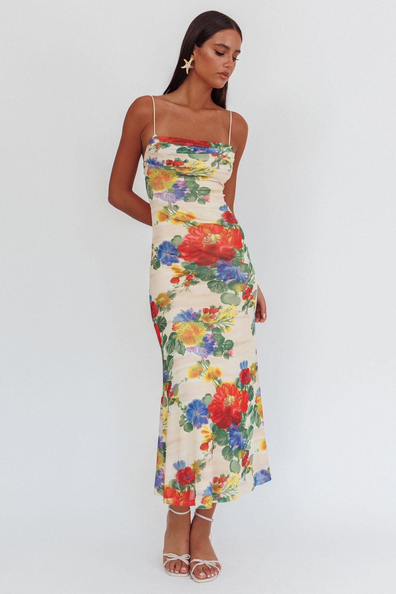 Abito lungo con sovrapposizione in rete Days Ahead rosa floreale