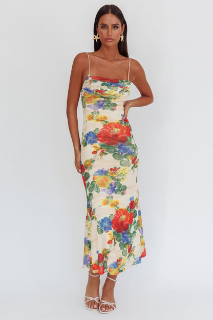 Abito lungo con sovrapposizione in rete Days Ahead rosa floreale