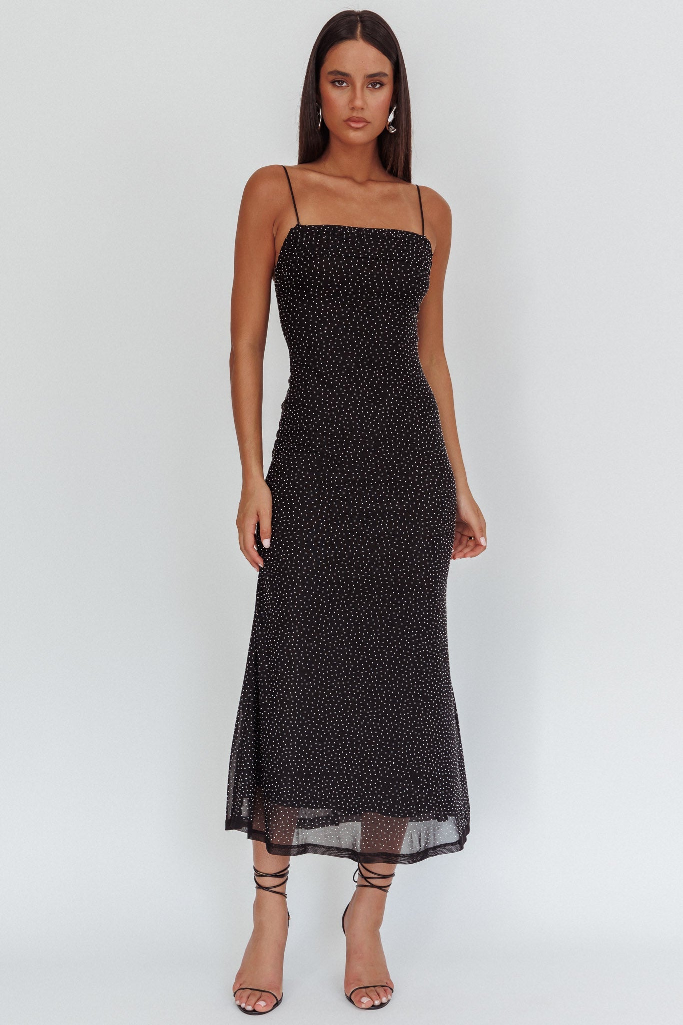 Abito lungo con sovrapposizione di strass Days Ahead nero