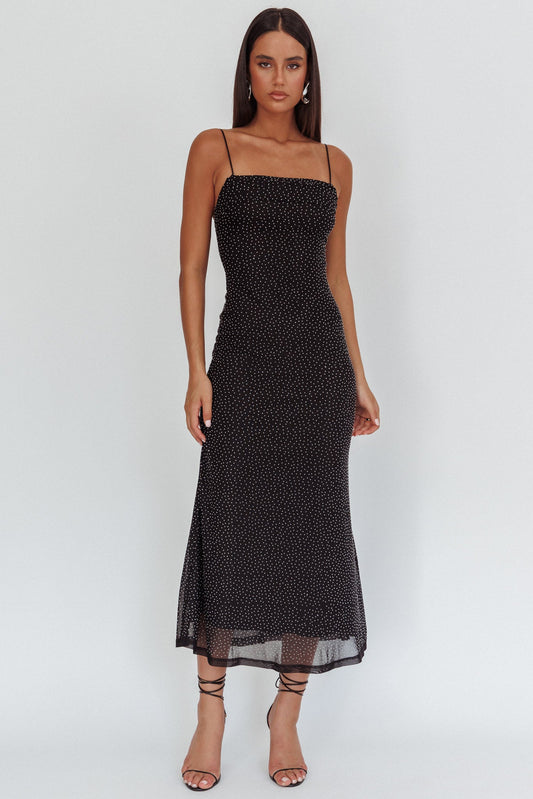 Abito lungo con sovrapposizione di strass Days Ahead nero