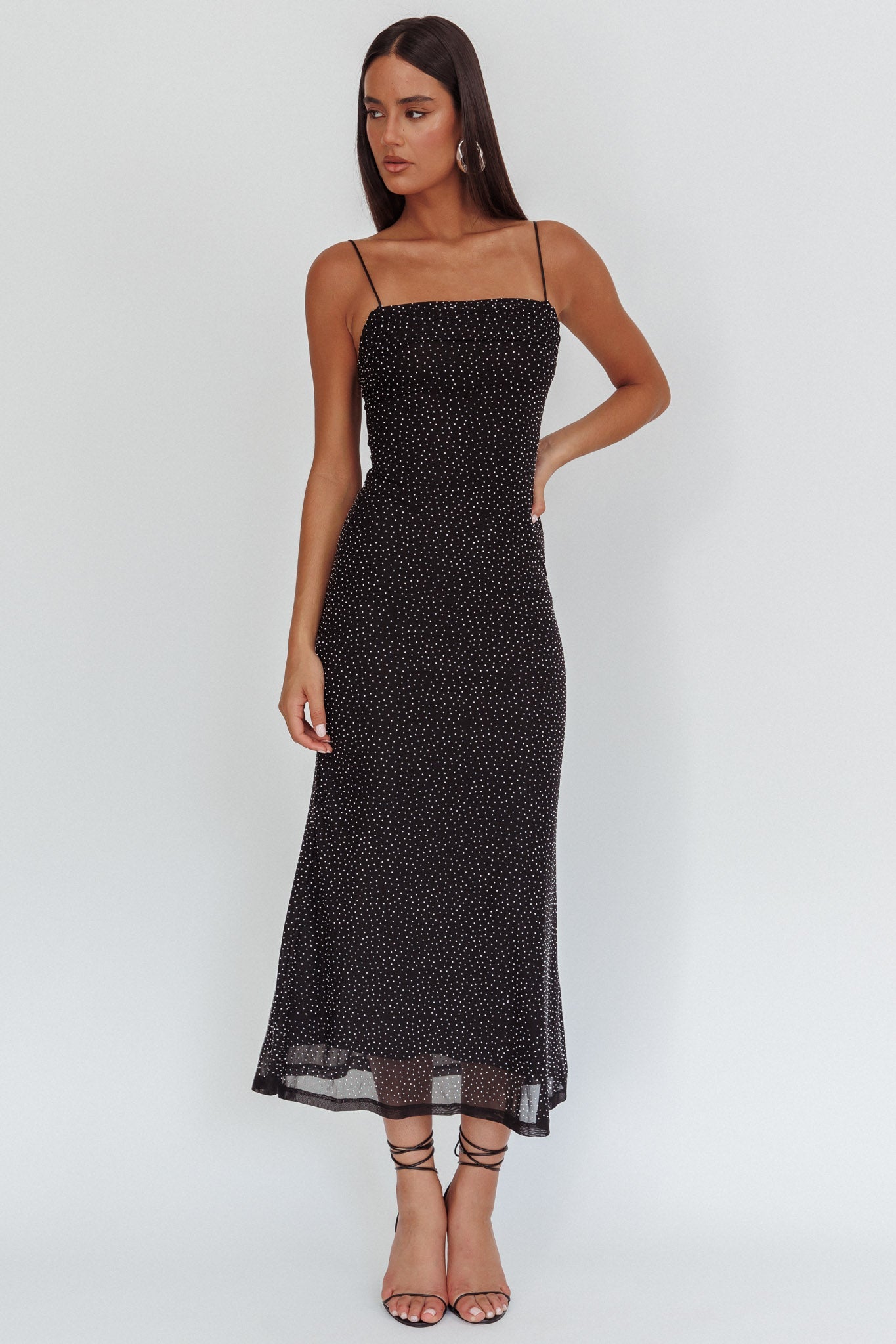 Abito lungo con sovrapposizione di strass Days Ahead nero