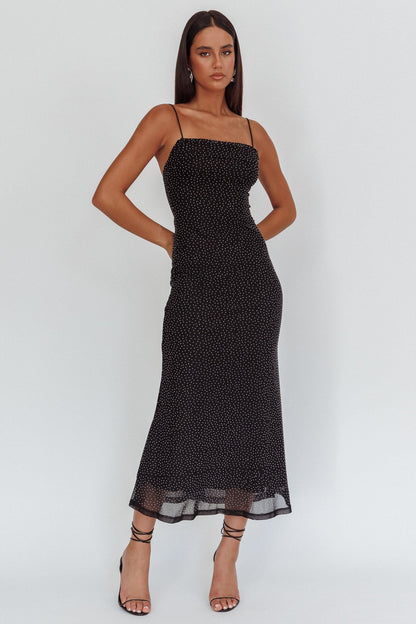Abito lungo con sovrapposizione di strass Days Ahead nero