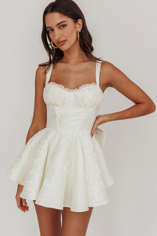 Salopette con fiocco in jacquard All To You bianca