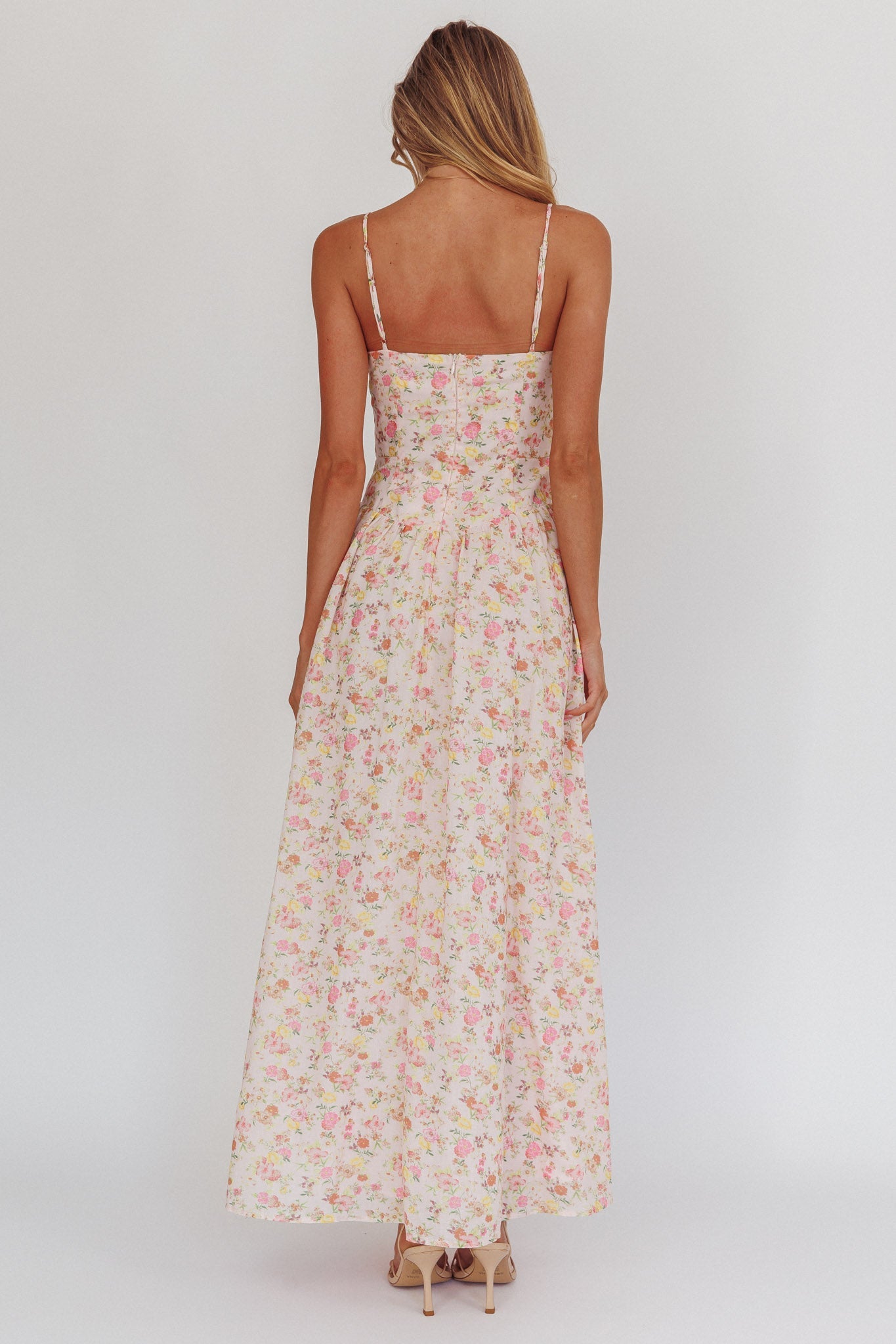 Abito lungo con scollo a basco e stampa floreale rosa Daisy Day