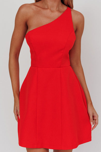 Mini abito monospalla rosso opulento