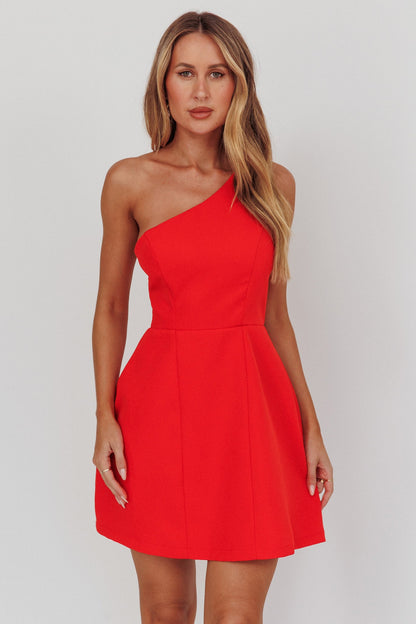 Mini abito monospalla rosso opulento