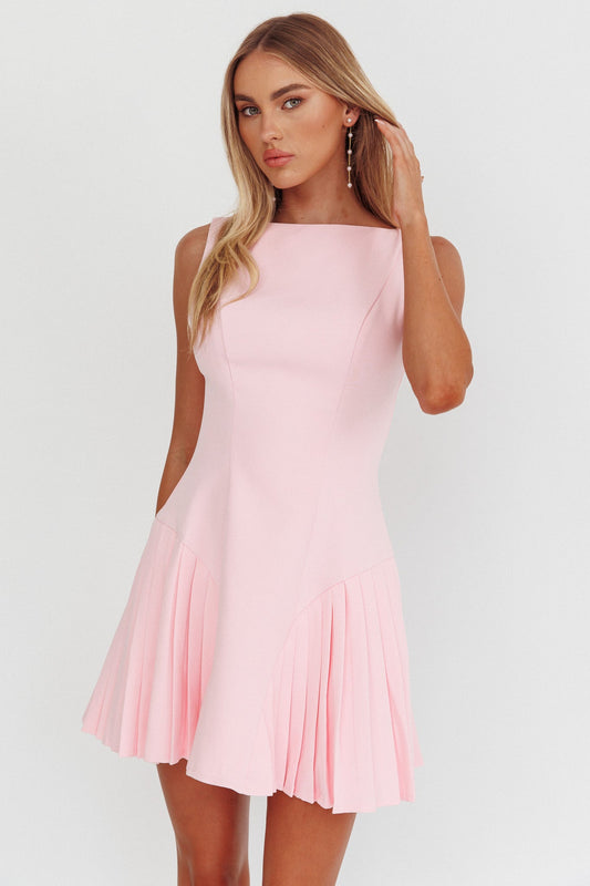 Mini abito rosa con pieghe a fisarmonica opulento