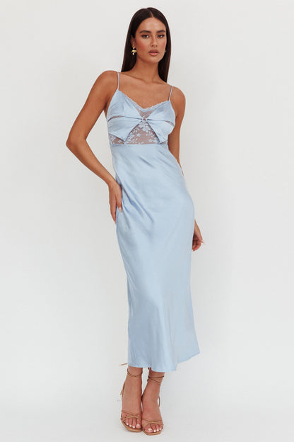 Abito lungo con corpetto in pizzo Impressions blu